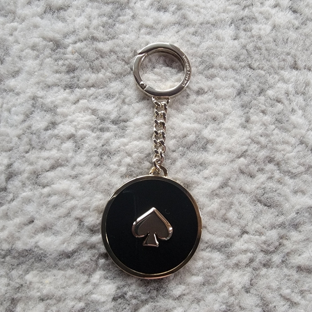 Kate Spade Black Enamel Psle Gold Spade Keychain Fob Charm